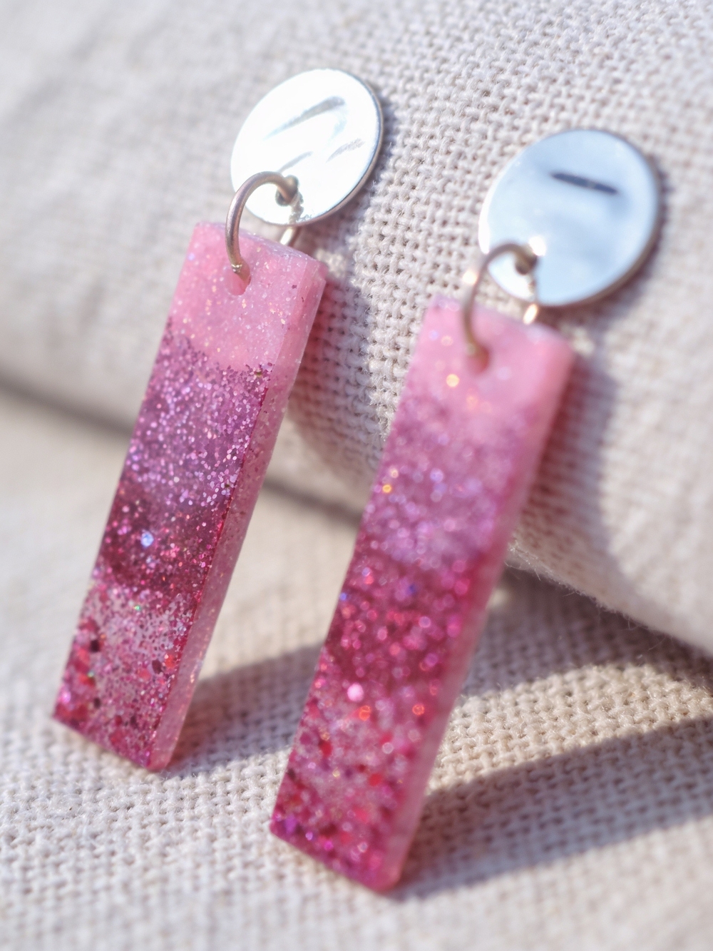 Pink Ombre Glitter Rectangular Bar Earrings - Women Jewelry